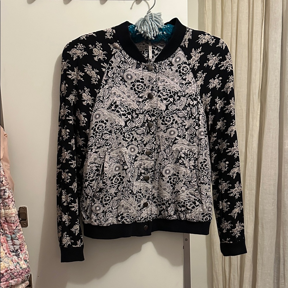 Free People Black and White Floral Sweatshirt